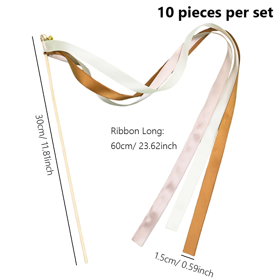 10Pcs/Set Twirling Wands Ribbon Wedding Party Favor Sticks with Bell Bride Groom