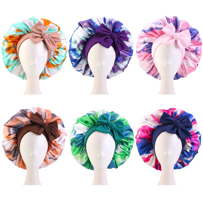 Women Satin Sleep Bonnet Hat Night Sleep Cap with Long Streamer Hair Care Nightcap Shower Turban Stretch Head Wrap