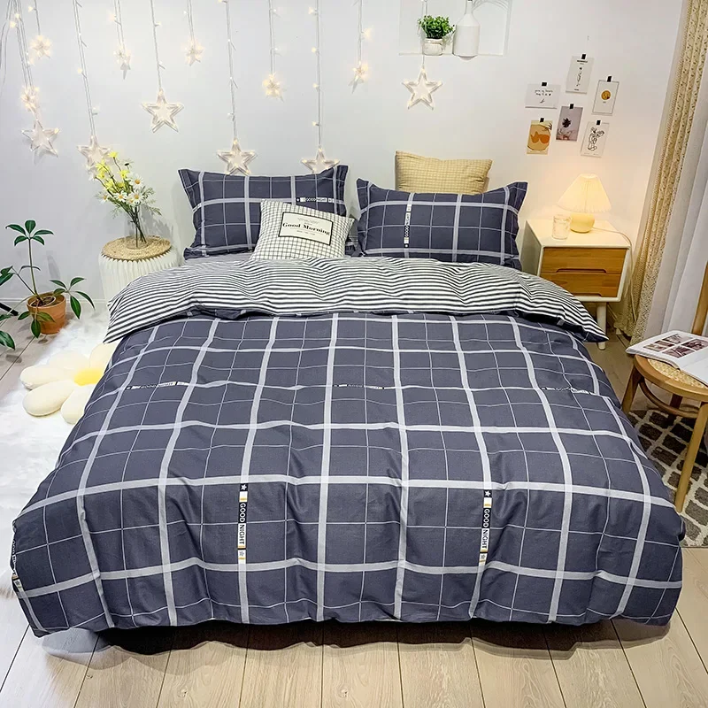 

Gray Plaid Duvet Cover Set Queen King Size 3pcs Dark Grey Geometric Grid Cotton Bedding Comforter Cover Set with 2 Pillow Shams