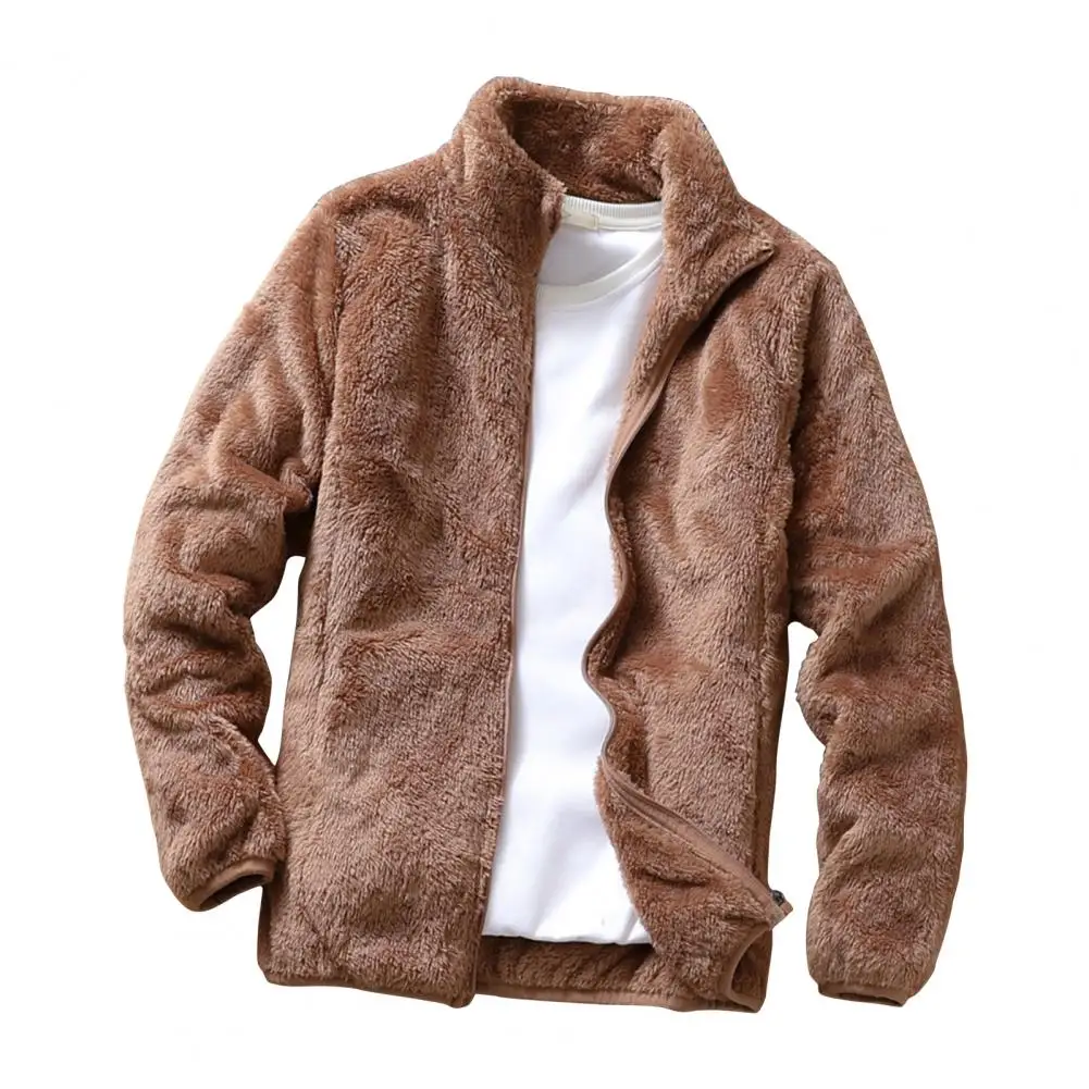 Fashion Jacket Coat Double Sided Velvet Fluffy Jacket Zipper Closure Stand Collar Warm Cardigan Jacket Cold Resistant