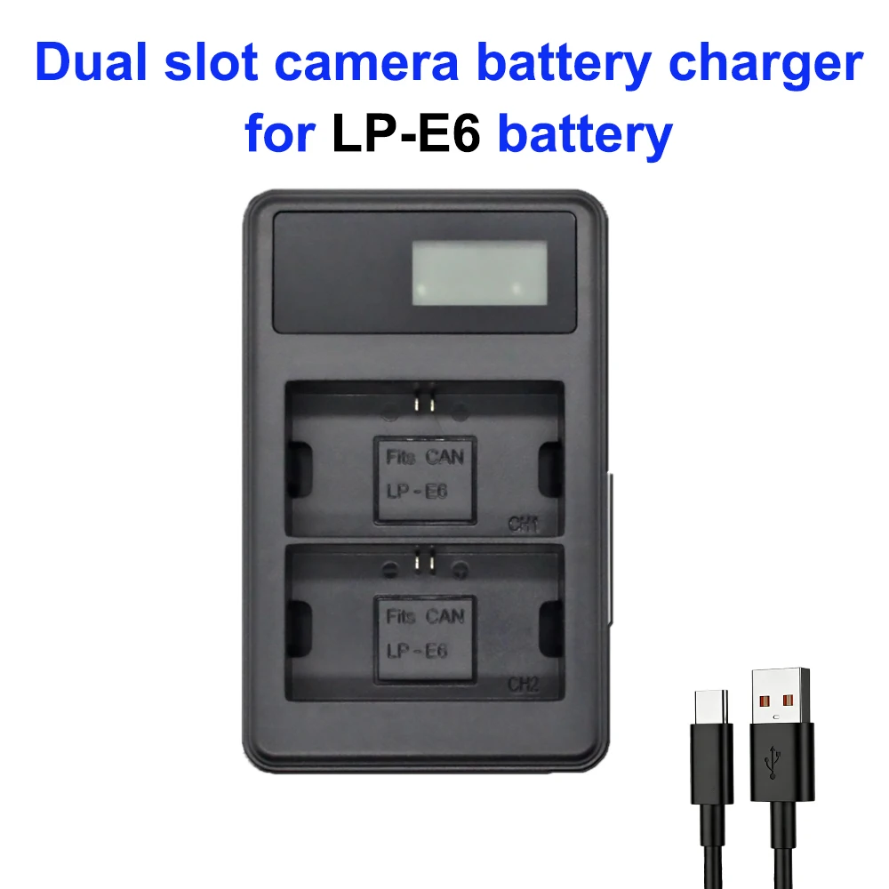 LP-E6 Dual LCD Camera Battery Charger Type-C USB Charger For Canon EOS R5 R6 R7 R 5D Mark IV 6D Mark II 90D 80D