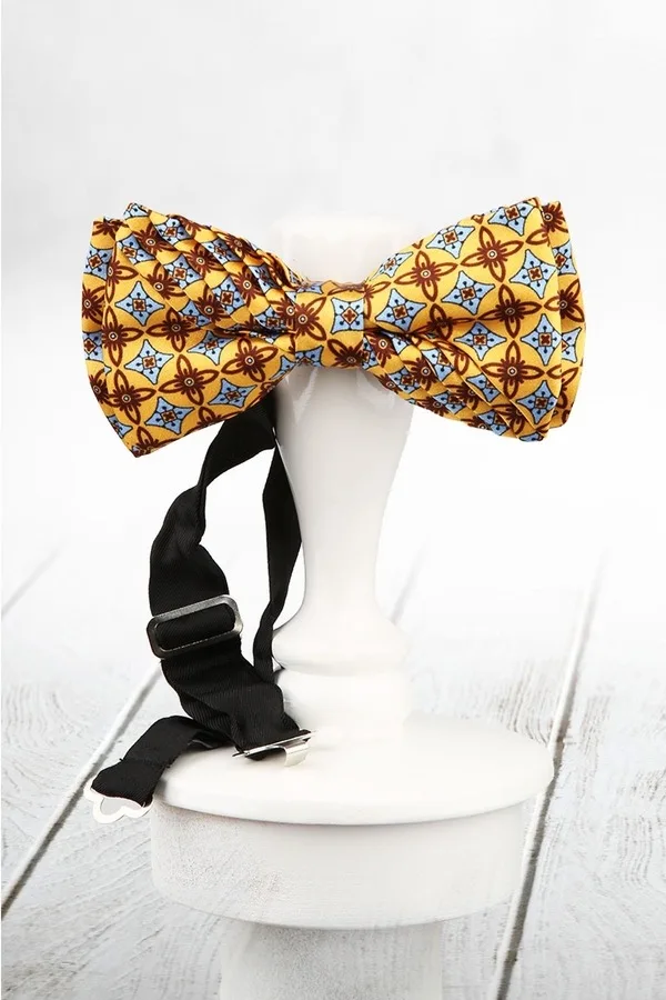 Yellow Motif Pattern Pilise Silk Bowtie ESB72