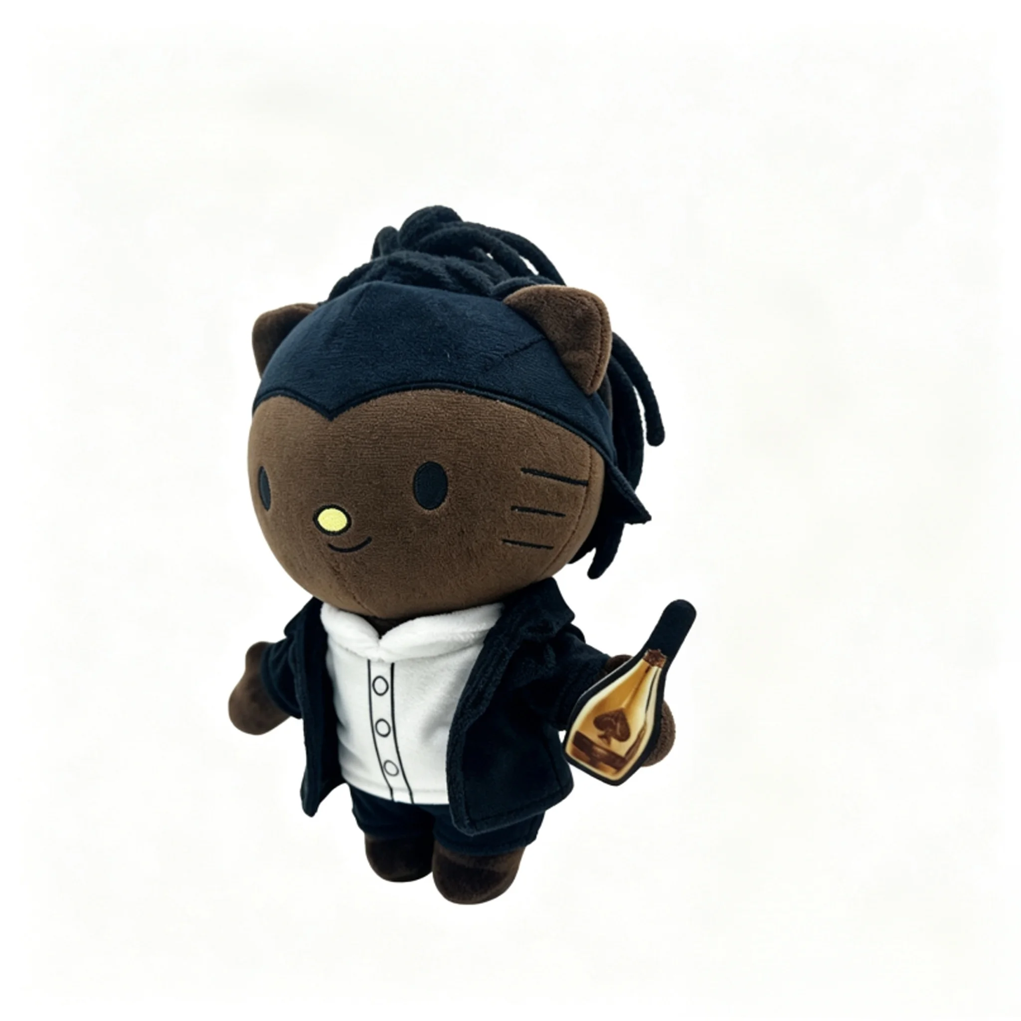 

26cm Hello Kitty Jay z Plush Toy Cute Cat Doll with Wine Bottle Soft Cartoon Pillow Collectible Gift for Fans Home Decor