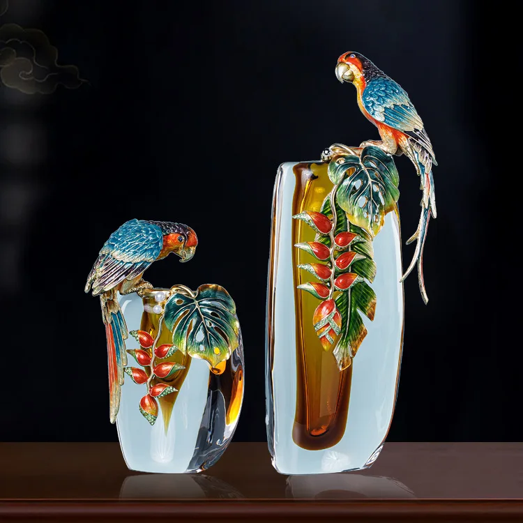 Light luxury high-end enamel colored glass vase decoration, living room, porch, European style home decoration, flower