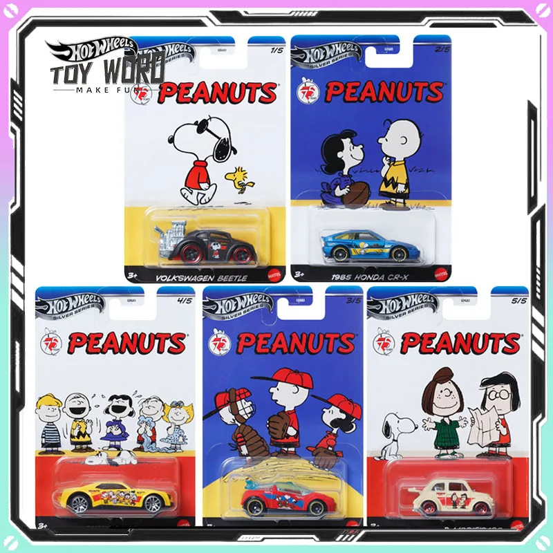 Hot Wheels Sliver Series Co-band Peanuts Snoopy modelo de coche 1/64 Volkswagen Beetle 1985 Honda Cx-r coches modelo niño colección regalo