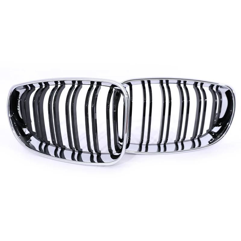Front Kidney Double Line Slat Chrome Silvery Black Grille Grill For BMW 1 Series E81 E87 E82 E88 120i 128i 130i 135i 2004-2011 view 5