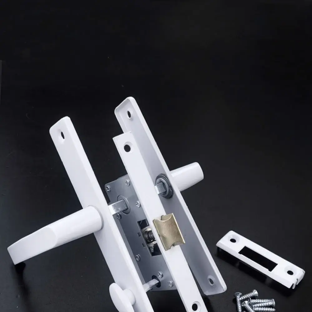 Simple Style Door Handle Lock Galvanized Steel Construction White Finish Universal Replacement For Indoor Room Doors