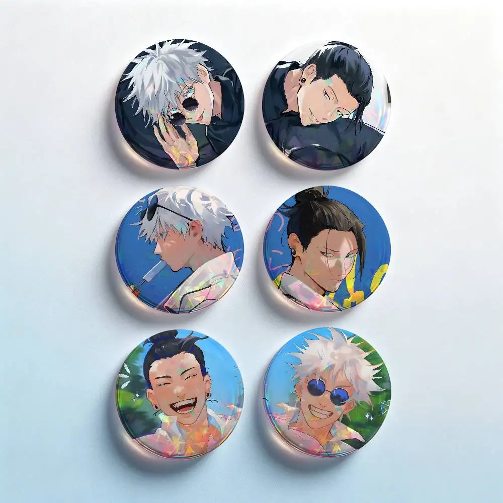 Suguru Gojo J-Jujutsu Kaisen 2 Pieces Badge Set Icons Badges Creative Meme Figure Round Tinplate Brooch Bag Clothes Accessories