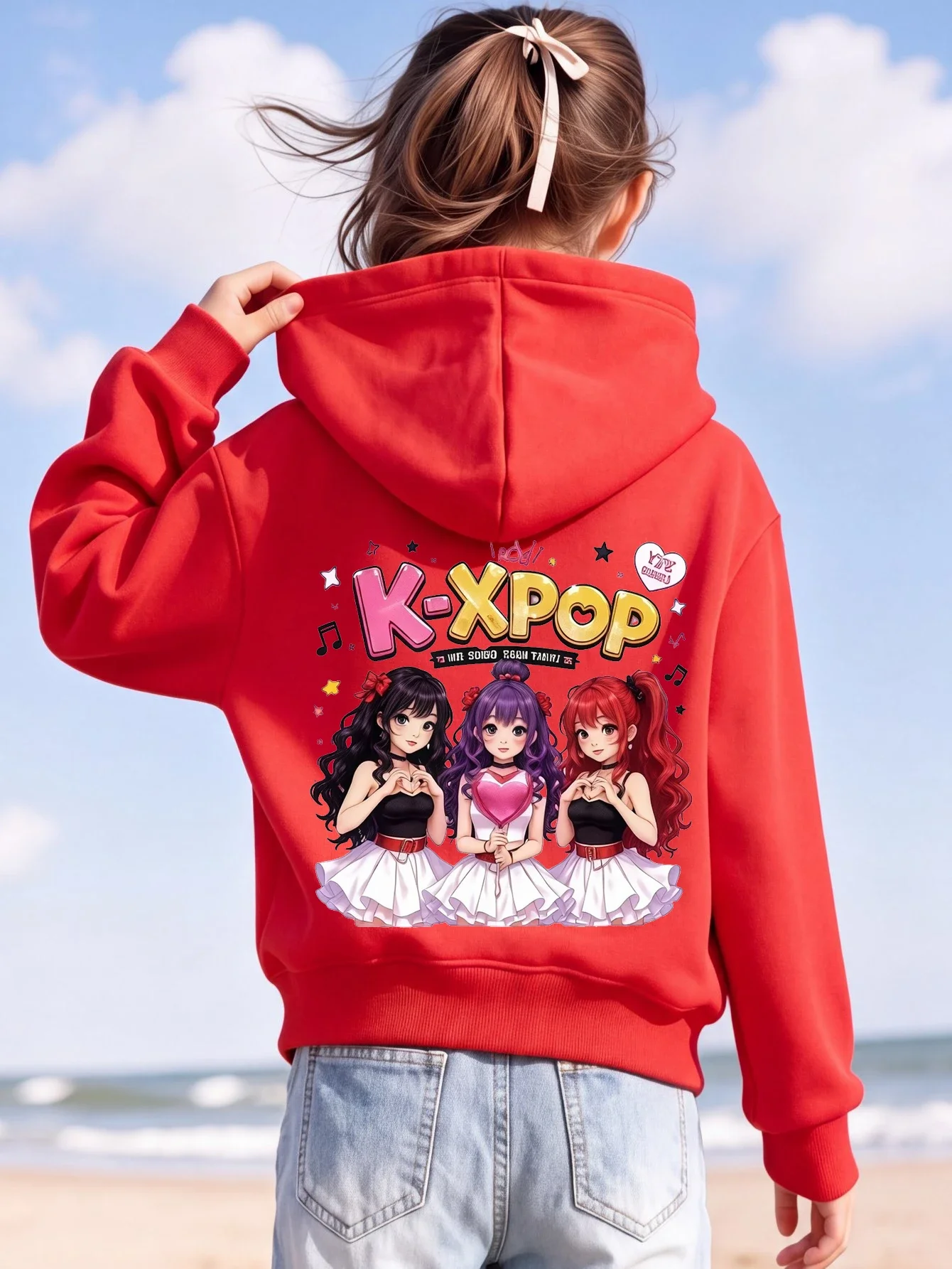 Kids Girls K-Pop Music Graphic Hoodie Black Printed Dance Sweatshirt School Clothes Birthday Present Autumn Winter Tops