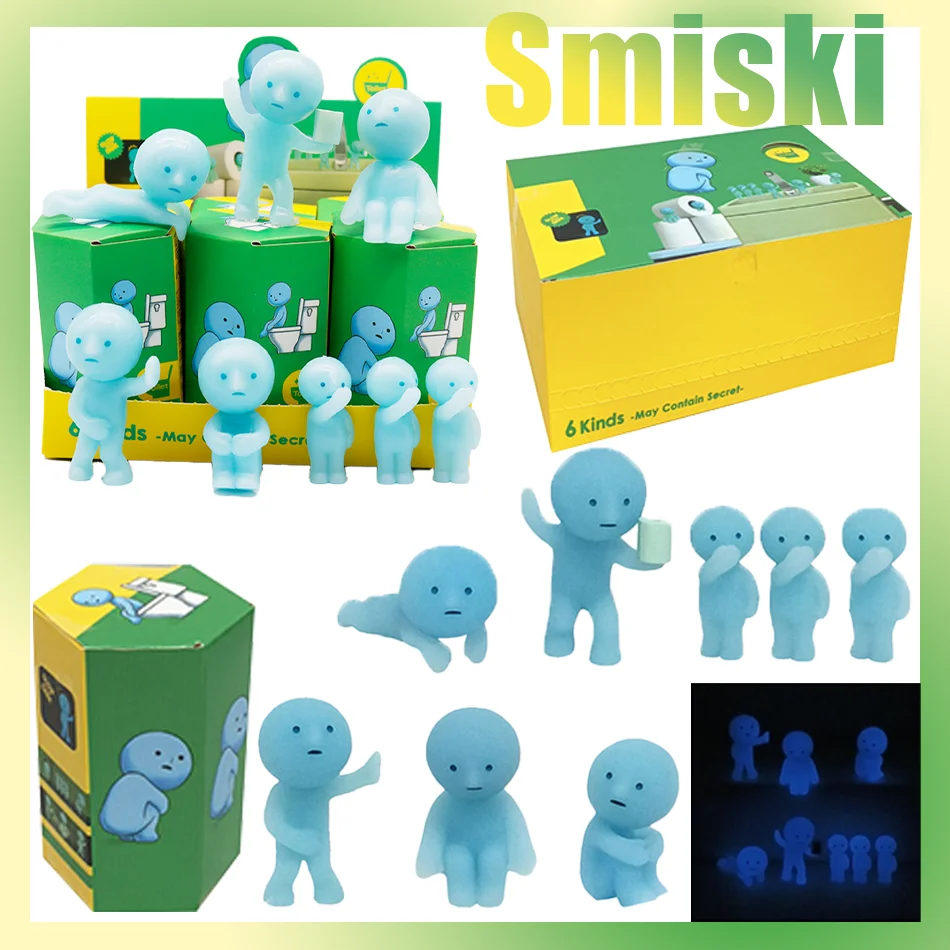 NUEVO SMISKI esquina pequeñas criaturas caja juguetes lindo resplandor en el modelo de muñeca azul regalos juguetes coleccionar