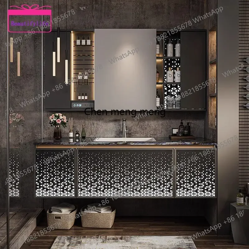b67  New light luxury hotel style bathroom cabinet combination luminous door panel bathroom washstand