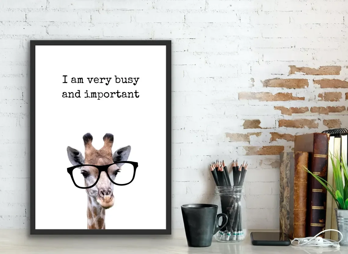 Funny Office Print – I Am Very Busy and Important Giraffe, Work From Home Decor, Office Wall Art