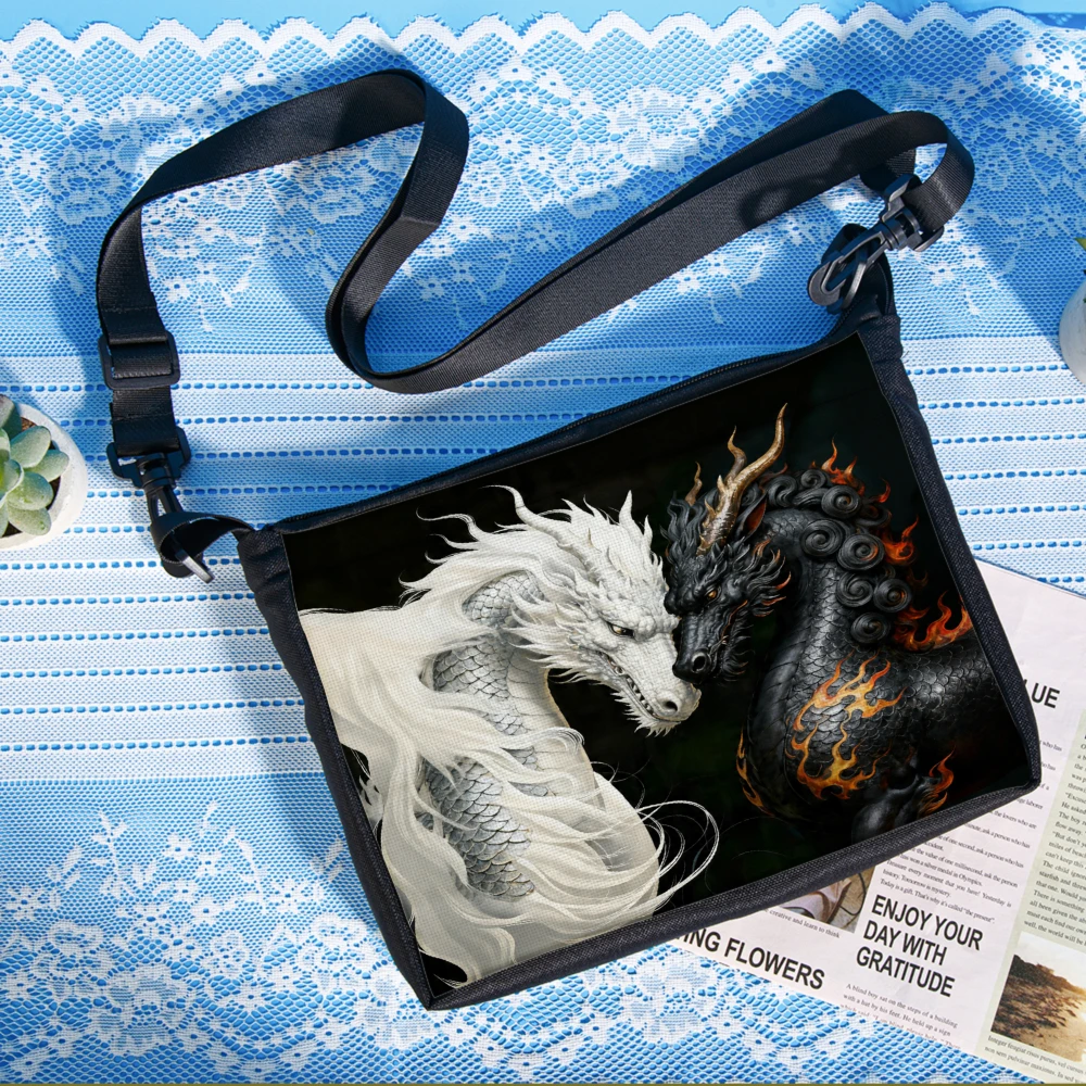 1pc Dragon Design Crossbody Bag Black White And Black Dragon Print Shoulder Bags For Women Men Fashion Casual Everyday Use Trave