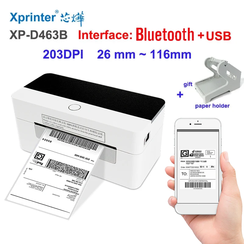 463B Thermal Label Printer 100*100 /150 Bluetooth Shipping Express Barcode Printer Label Holder POS For MacOS/Windows/Android