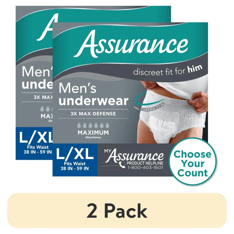 

2 pack Men's Incontinence Underwear, L/XL, Maximum Absorbency, 36 Count
