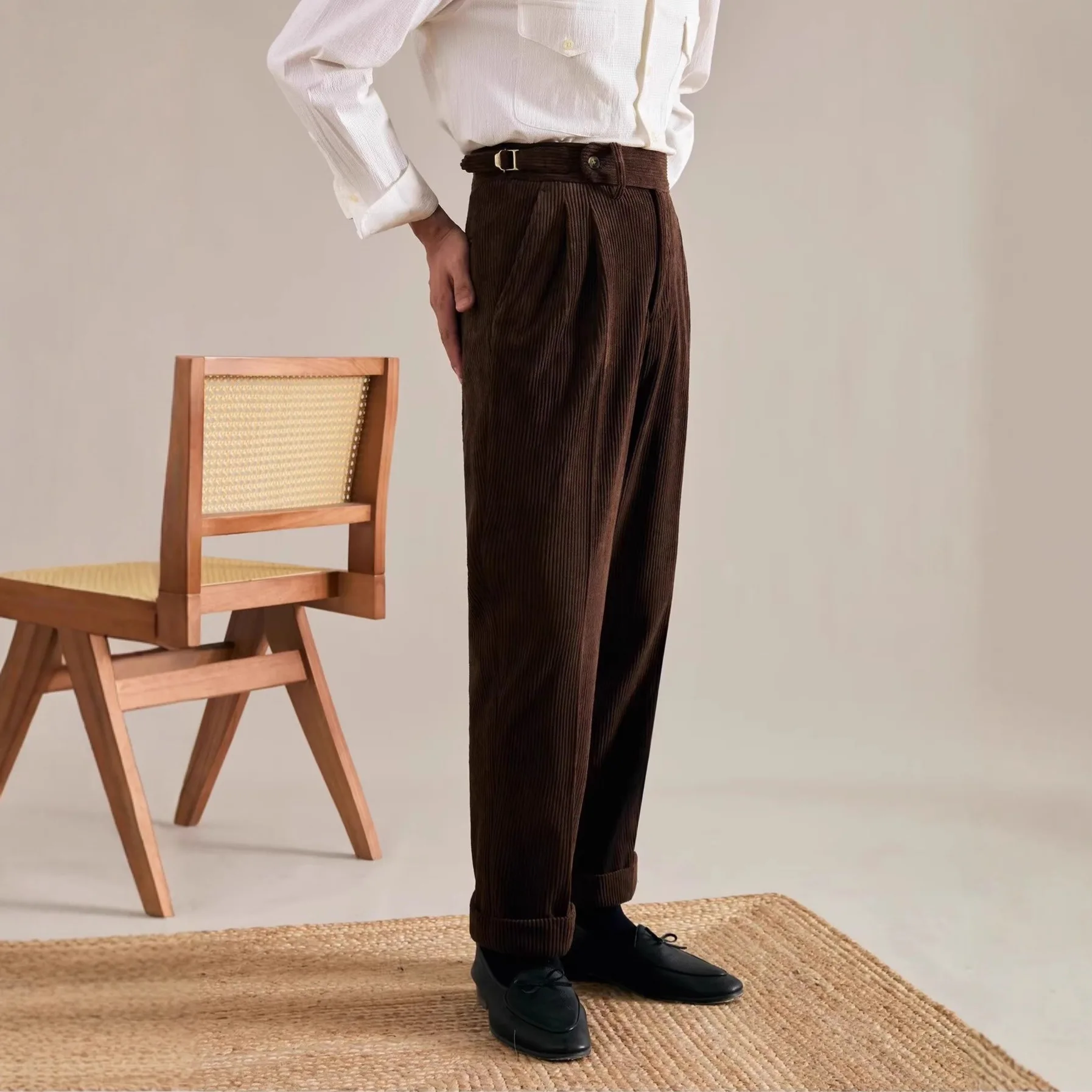 Autumn Vintage 2026 New Fashion Men Solid Color Simple Basic Corduroy Straight Suit Trousers Male Business Casual Pants Clothes