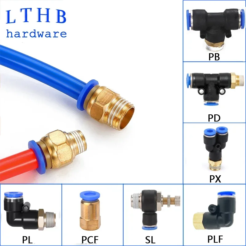 Pneumatic Air Fittings Threaded Connectors PC/PCF/PL/PLF 6/8/10 mm BSPT 1/8 3/8 1/2 1/4 Hose Fitting Male Thread Quick Coupling