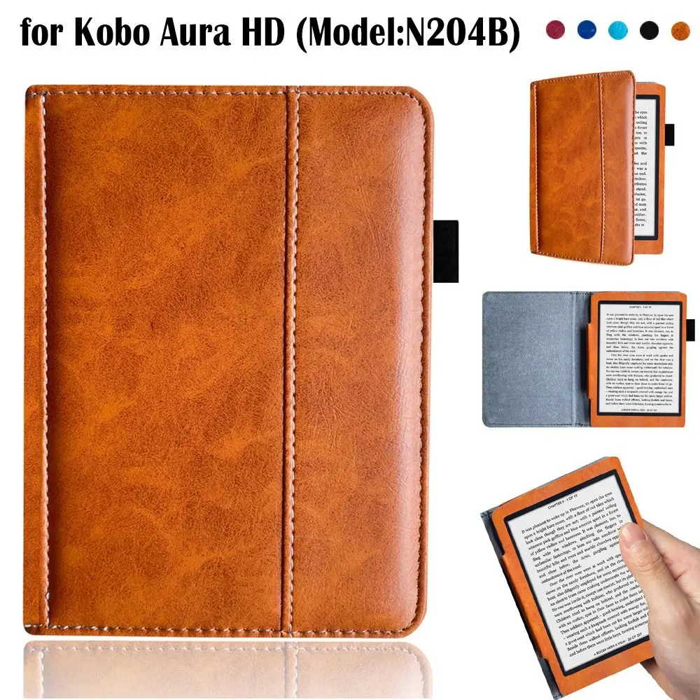 

PU Leather 6.8 inch e-Reader Cover Auto Sleep/Wake Shockproof N204B Smart Case Anti Scratch Retro for Kobo Aura H2O HD