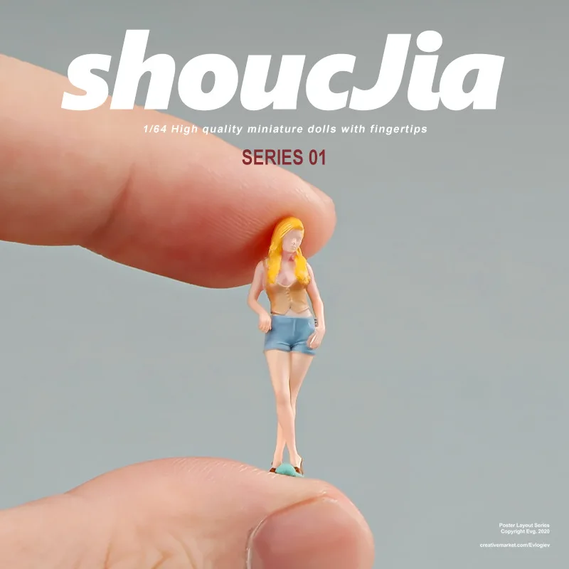 1/64 Scale Resin 3D Printing Miniature Long Haired Blonde Beauty Doll Model Figure Accessory Photography Props Display Fans #3