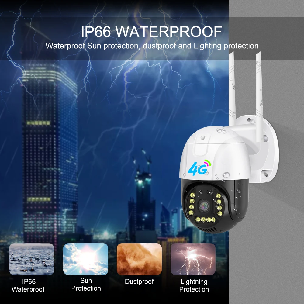 V380 4G Sim Card IP Camera 2MP Wifi Camera Outdoor Security Surveillance Auto Tracking Two Way Audio PTZ CCTV Camera