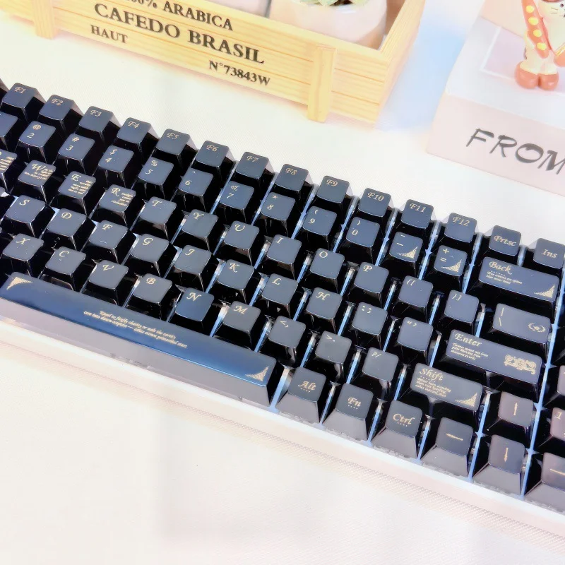 White/Black Ceramic-like PBT Keycaps - Small Full Set, OEM Profile for Custom DIY Mechanical Keyboards