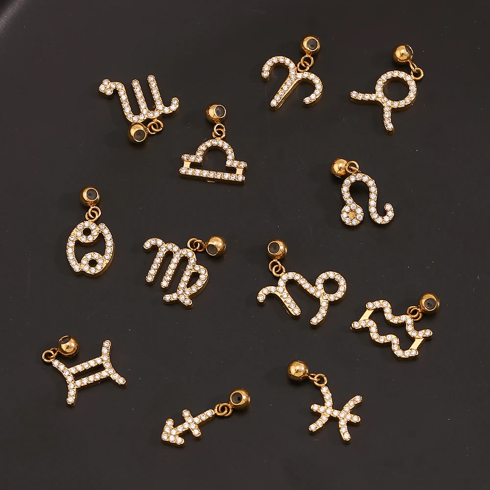 MamacitaSlay Classic Sparking Zodiac charms diy charms for jewelry making Necklace bracelet charms stainless steel charms