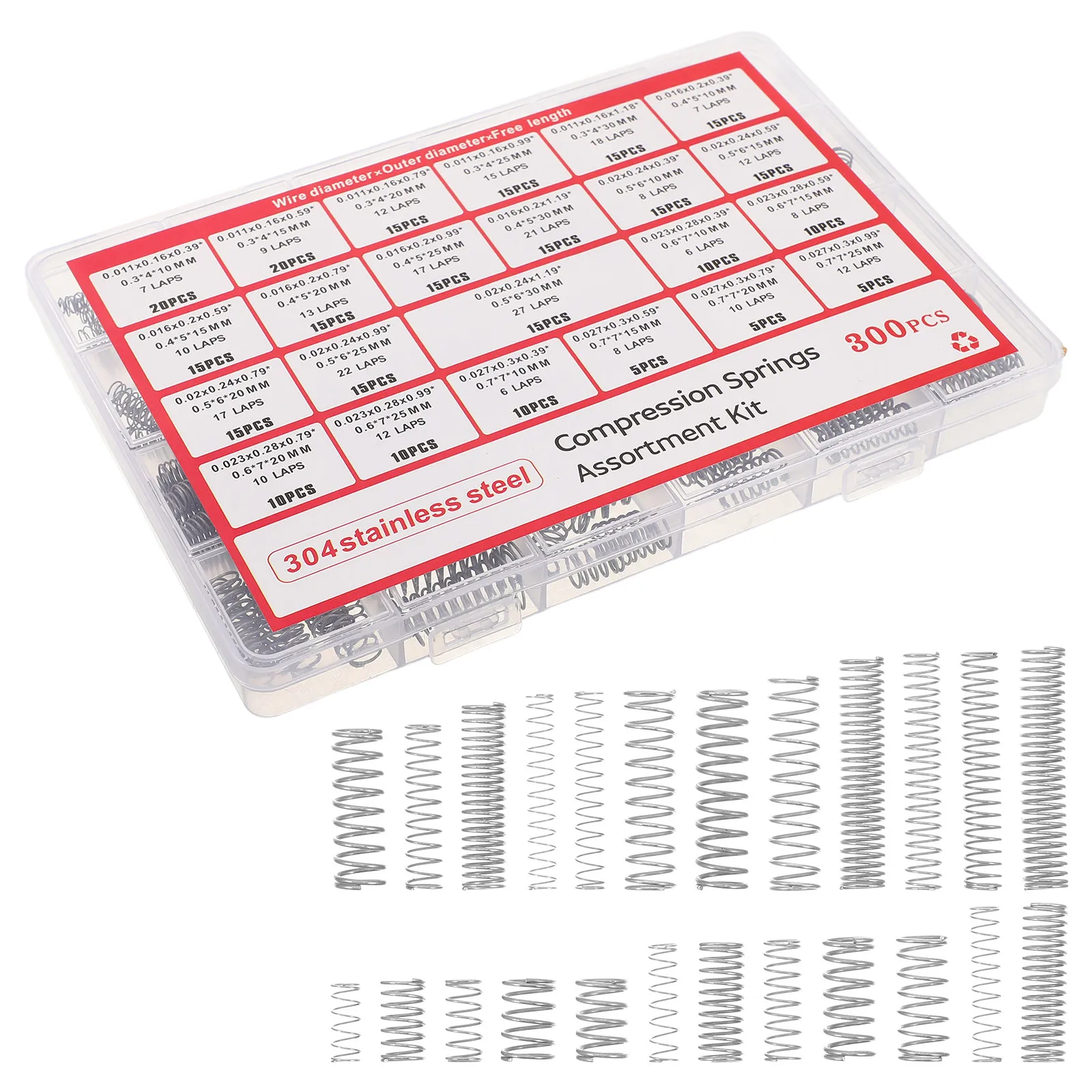 300Pcs Stainless Steel Compression Springs Assortment Kit Precision Small Springs Pen Spring Replacement Compression Spring Pack