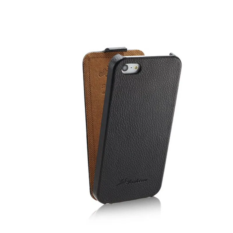 Vertical Flip Cover Case for iPhone 5, 5S, SE，100% Genuine Leather, Original Litchi Chinensis Grain, Top Quality, Fashion Brand