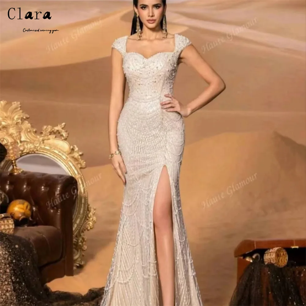 Clara Custom Beaded Side Slit Fishtail Backless Evening Dresses for Luxury Party Women's Evening Dress Cocktail Dresses 2025