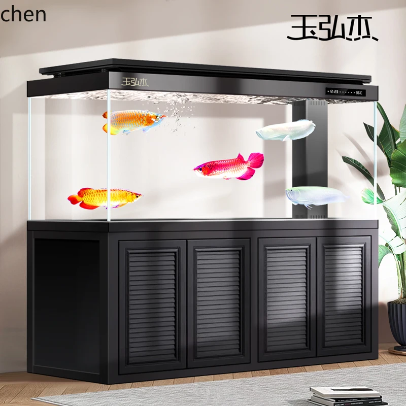 

HXL large fish tank ultra-white glass bottom filter smart living room household water-free