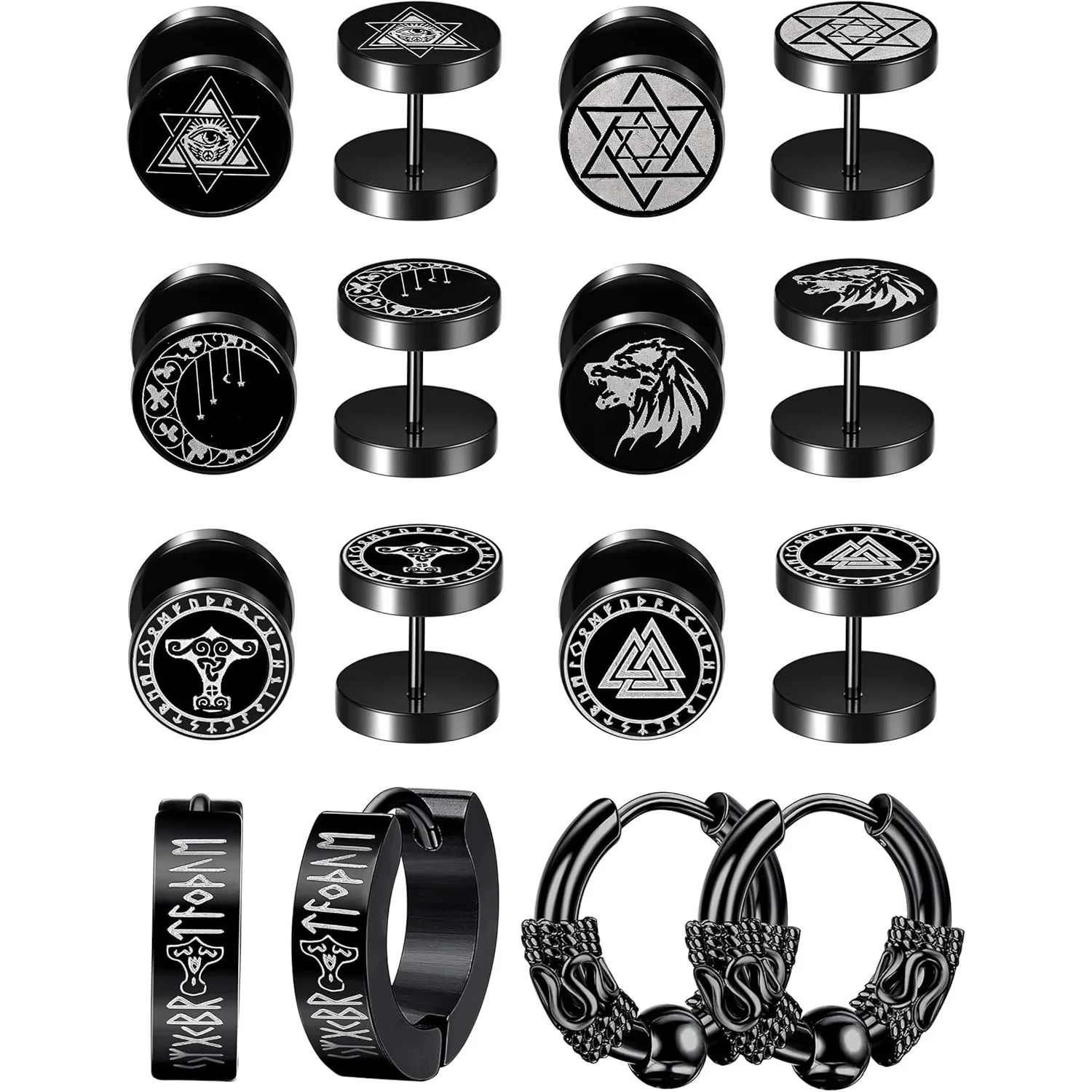 

Bobosty 8 Pairs Earrings Studs Stainless Steel Hoop Earrings for Women Men Fake Classic Stud Earrings Jewellery Halloween Goth