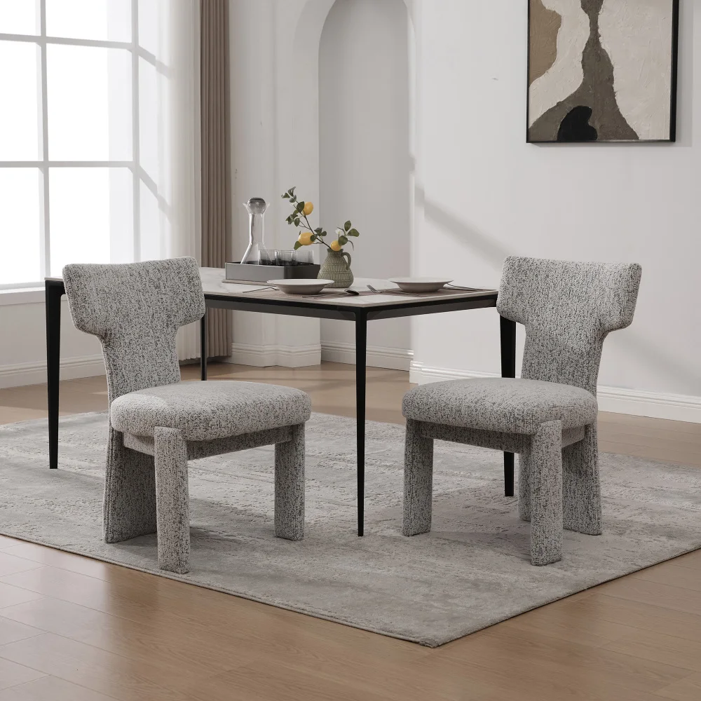 

22.05" Wide Modern Upholstered Chenille Dining Chair Set of 2 with Rubberwood Legs, Armless Curved Back Accent Chairs