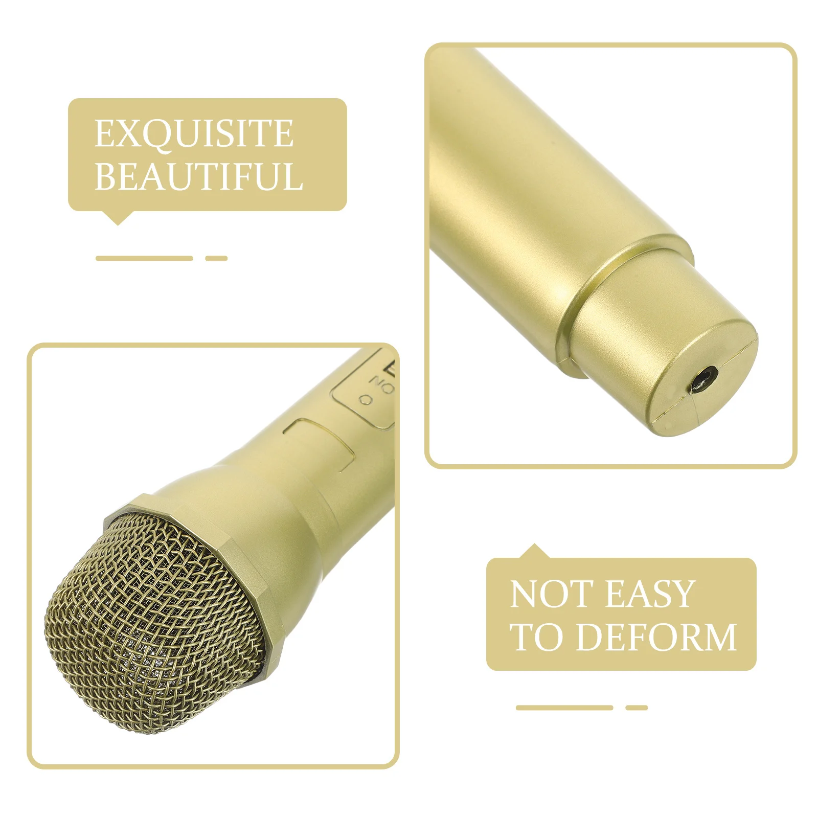 2개 세트 가짜 마이크 소품 금색 사실적인 모형 어린이 놀이용 카라오케 공연 무대 의상 파티 용품