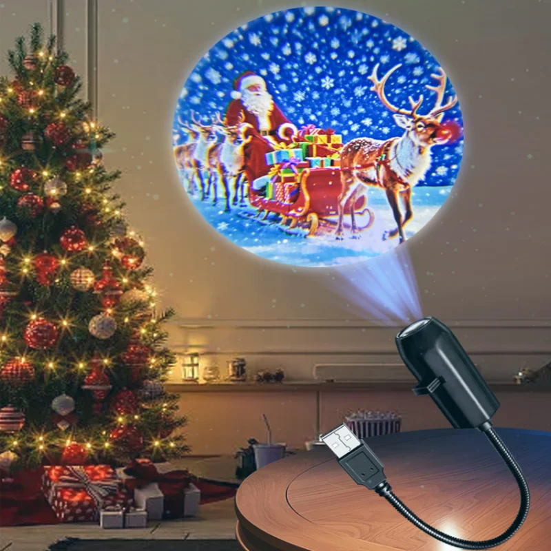 LED USB Projector Light 3/4pcs Projection Patterns- Adjustable Santa Claus Snowman Tree Night Light for Christmas Decorations
