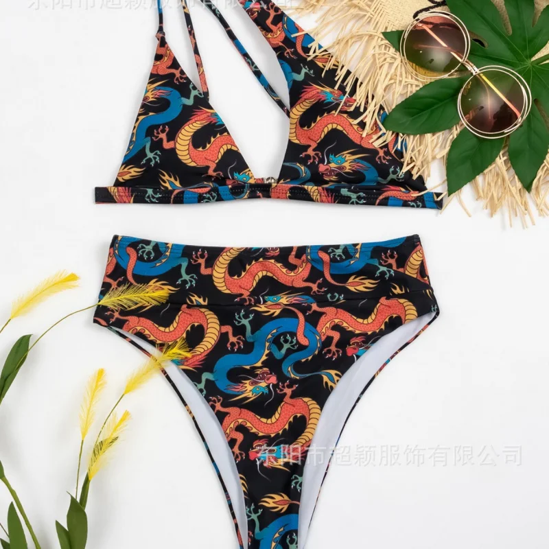 

Women's Swimsuit Two-Piece Retro Multi-Color Print Triangle Push-Up Sexy One-Shoulderbiki