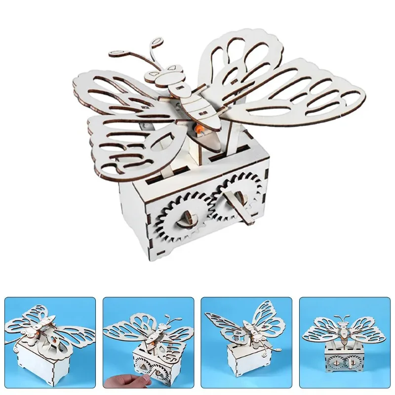 Hand Cranked Butterfly DIY Wooden Assembly Kit, Educational Science Experiment Toy for Kids