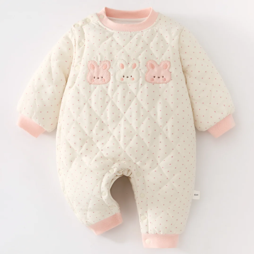 Autumn Winter Cotton Lined 280g Soft Breathable Snug-Fit Jumpsuit for Infants Thick Warm Home Crawling Suit