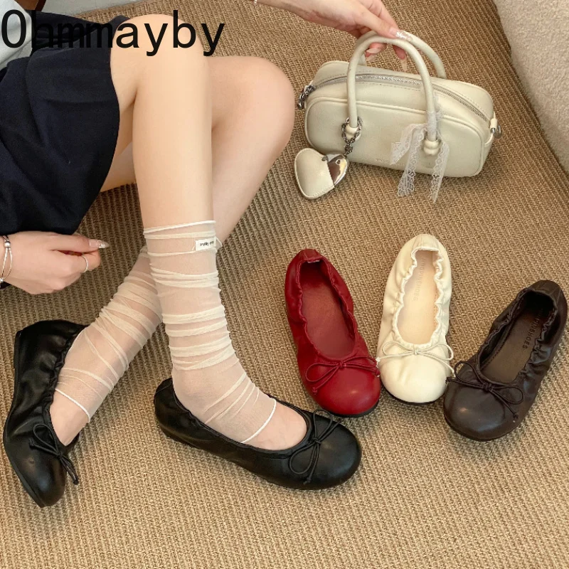 Butterfly-knot Women Loafers Soft Leather Eelgant Internal Elevation Dress Footwear Round Toe Slip On Ladies Casual Ballet Shoes