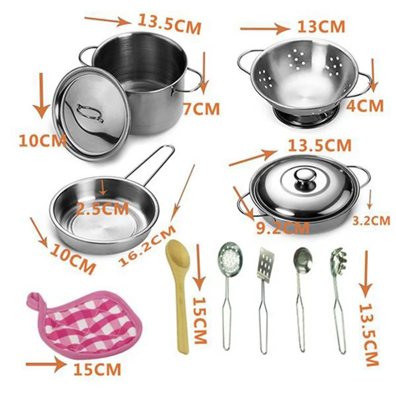 12 Pieces Pots and Pans Toys Simulation Stainless Steel Toys Play Pots and Pans Toy Set Kitchen Play Set for Children