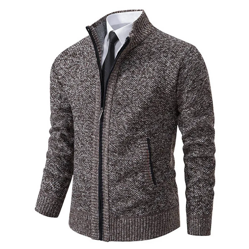 

Autumn Winter Men's Casual Stand Up Collar Sweater Cardigan Fashionable Zipper Knitted Lapel Jacket Coat