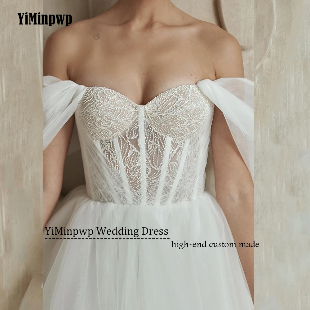 Lace Sweetheart A-Line Wedding Dresses Off Shoulder Backless Applique Tulle Short Bride Party Gowns Customized vestidos de novia