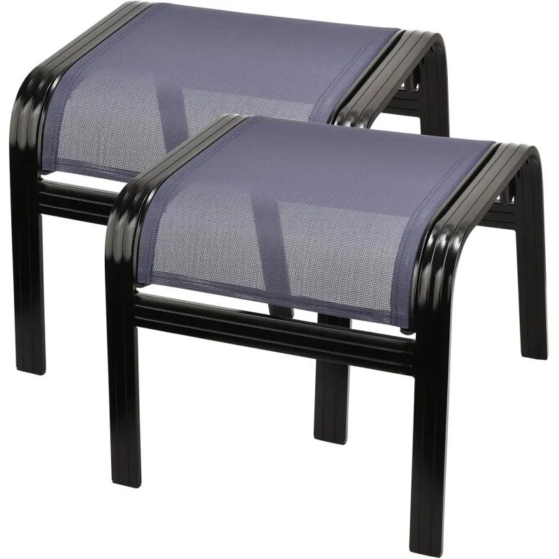 Footstones Patio Ottoman All Weather Aluminum Indoor Small Foot Rest 2 Set Navy Blue