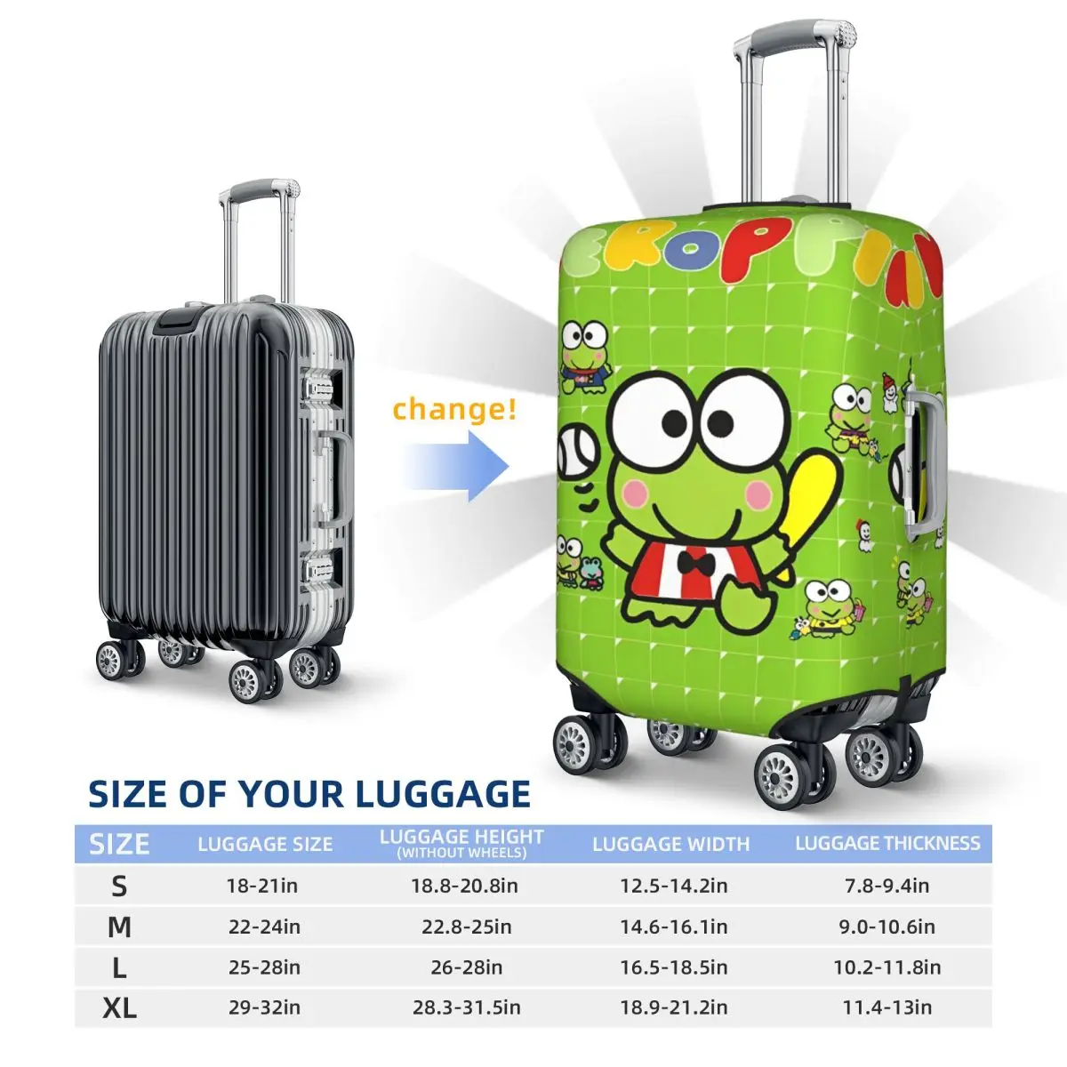 

Funny Animal Kero Kero Keroppi Suitcase Cover Vacation Practical Luggage Case Travel Protector