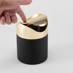 304 Mini Countertop Brushed  Stainless Steel Swing Lid Trash Can Set, 1.5 L / 0.40 Gal,Desktop black and gold trash can