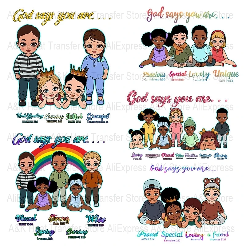 

God Says You Are Kids Girl Patches Iron On Heat Transfer On Childre Clothes DIY Trend Transfer Printing T-shirt Washable Viny