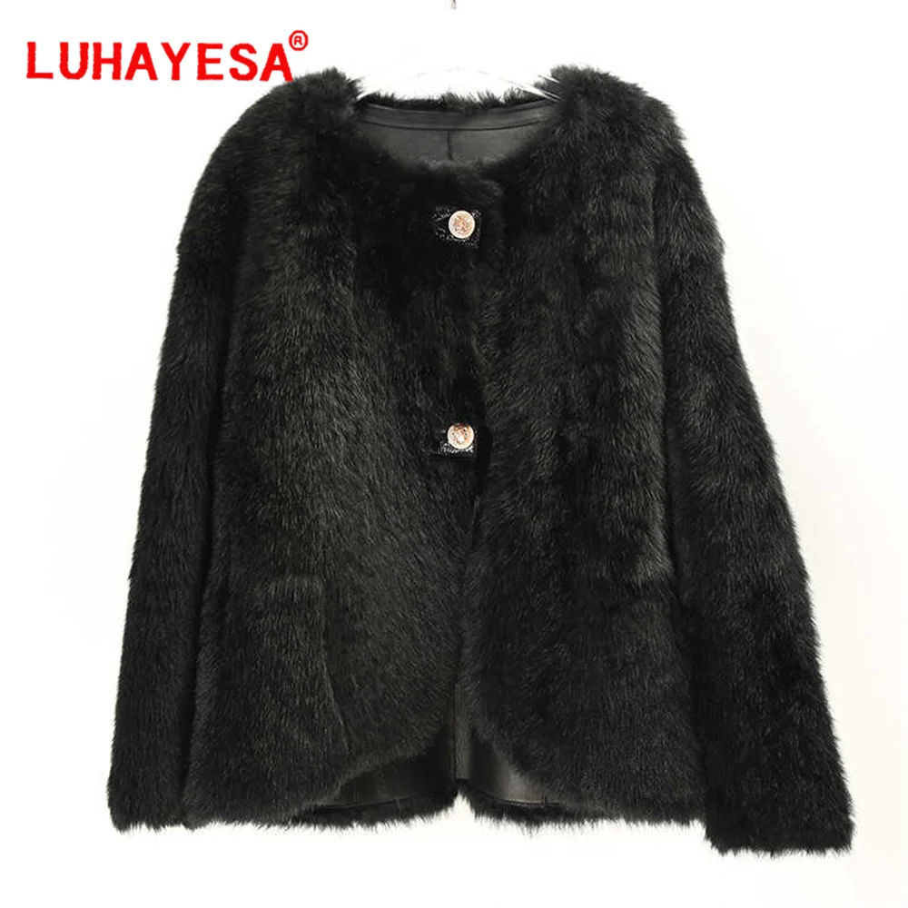 2024 Spain Tuscany Lamb Sheepskin Shearling Fur Clothes Women Black Winter Real Fur Coat