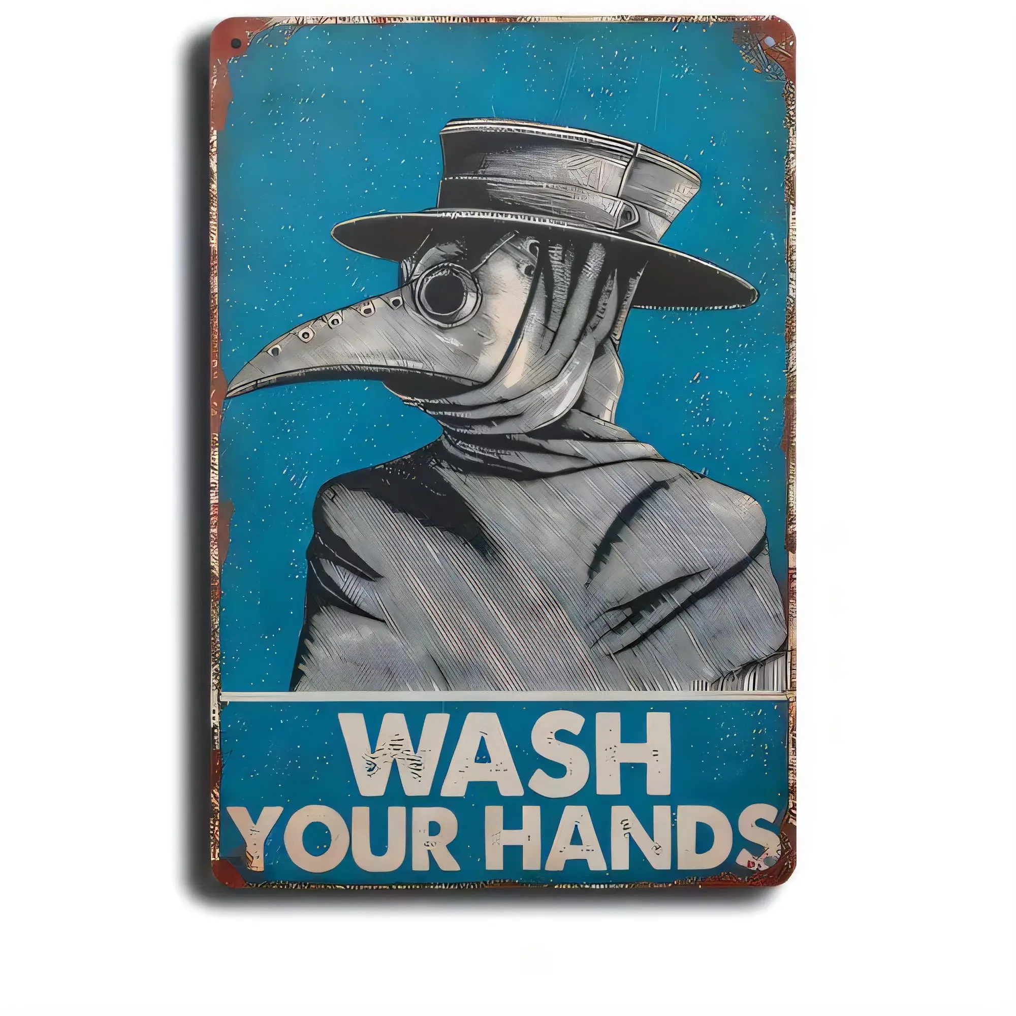Tin Sign, Retro Shark Fin Sushi Chef Poster Metal Wall Decor, Wash Your Hands Funny Hygiene Sign, Nautical Ocean Bathroom Kitche