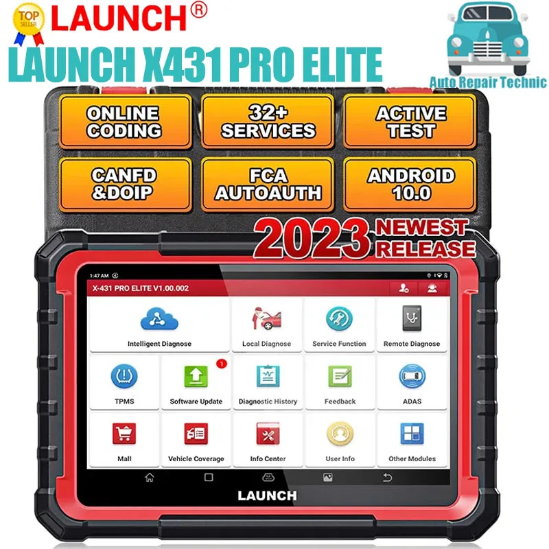 

LAUNCH X431 PRO ELITE 8'inch Car Diagnostic Tools Auto OBD OBD2 Scanner All System CANFD/DOIP Active Test 32 Reset ECU Coding