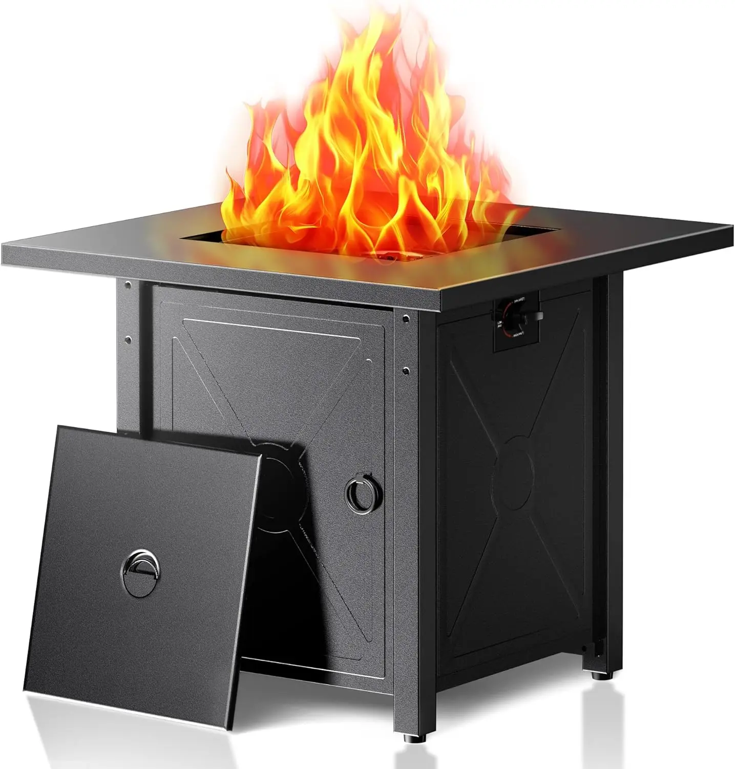 50000 BTU Steel Outdoor Patio Deck Garden Propane Fire Pit with Lid, Lava Rock and 3-in-1 Multi-Use