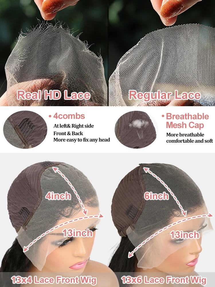 40인치 바디 웨이브 레이스 프론탈 가발 (여성용) 250 밀도 브라질리언 워터 웨이브 13x6 HD 투명 레이스 프론트 인모 가발